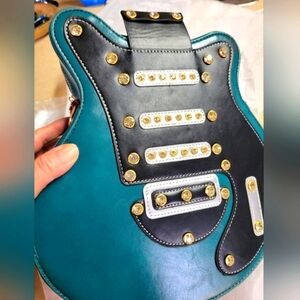 Guitar embellished pu leather guitar backpack/bag-turquoise
